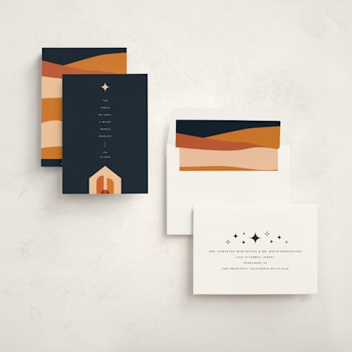This is a midnight non photo holiday cards with standard by Ekko Studio called boho blessings printing on signature in standard