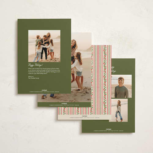 This is a santa suit non photo holiday cards with standard by Creo Study called embroidered heritage printing on signature in standard