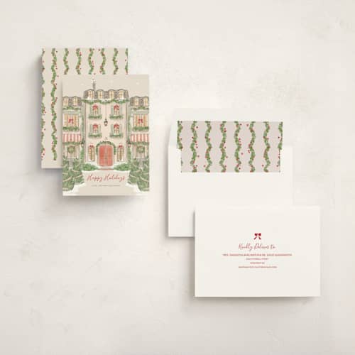 This is a pine non photo holiday cards with standard by Anne Ciotola called french quarter holiday printing on signature in standard