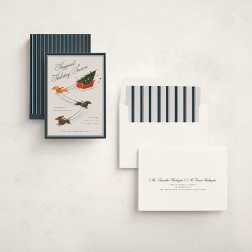 This is a winter slate non photo holiday cards with standard by Ana de Sousa called wiener wonderland printing on signature in standard