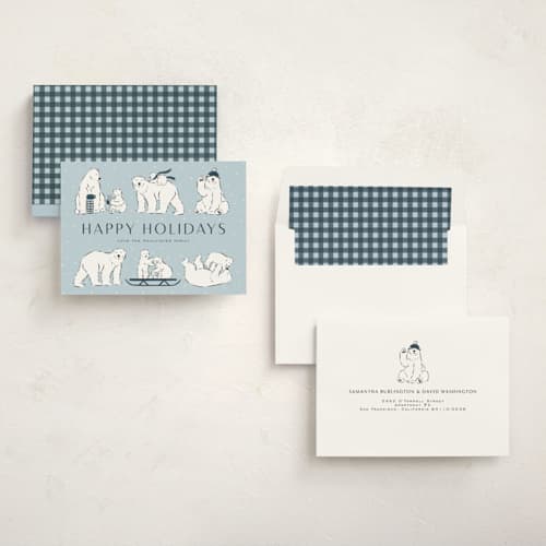 This is a glacier non photo holiday cards with standard by Lauren Jinhee called polar parade printing on signature in standard