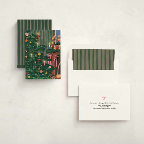 This is a pine non photo holiday cards with standard by Joanna Rosado called cosy christmas printing on signature in standard