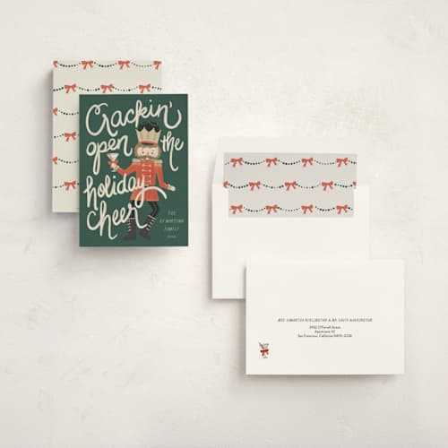 This is a evergreen non photo holiday cards with standard by Kristen Juckiewicz called crackin' cheer printing on signature in standard