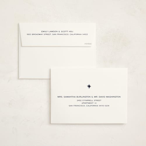 This is a indigo non photo holiday cards with standard by Ani Somi called quiet sky printing on signature in standard