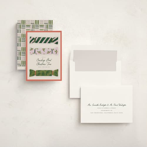 This is a persimmon non photo holiday cards with standard by Lottie Aldarwish called crackers printing on signature in standard