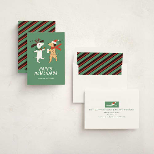 This is a spruce non photo holiday cards with standard by chocomocacino called buchty printing on signature in standard