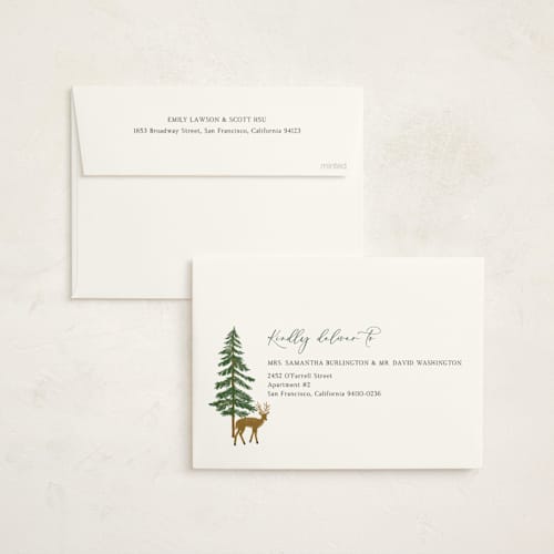 This is a forest non photo holiday cards with standard by Elly called woodland peace printing on signature in standard