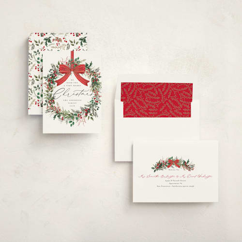 This is a snow non photo holiday cards with standard by Susan Moyal called festive holiday printing on signature in standard