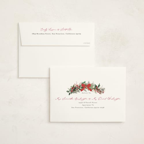 This is a snow non photo holiday cards with standard by Susan Moyal called festive holiday printing on signature in standard
