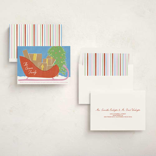 This is a sprinkles non photo holiday cards with standard by Inkblot Design called sleigh landing printing on signature in standard