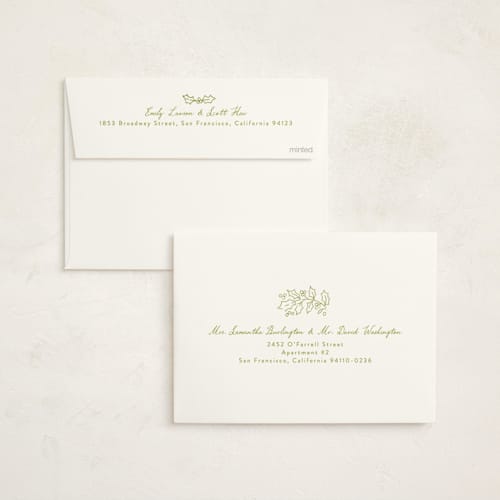 This is a sage non photo holiday cards with standard by Alethea and Ruth called nativity scene printing on signature in standard