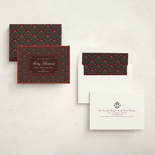 This is a mulled wine non photo holiday cards with standard by Kelly Watkins called poinsettia printing on signature in standard