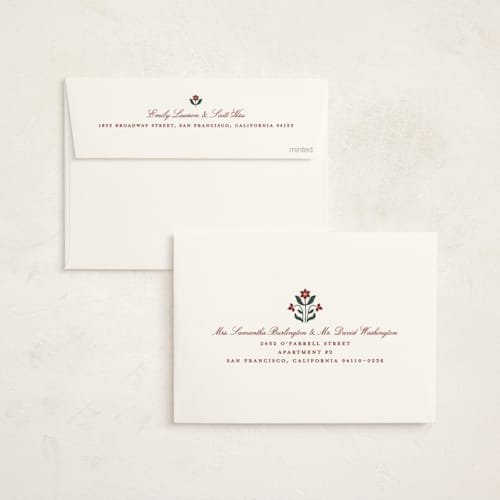 This is a mulled wine non photo holiday cards with standard by Kelly Watkins called poinsettia printing on signature in standard