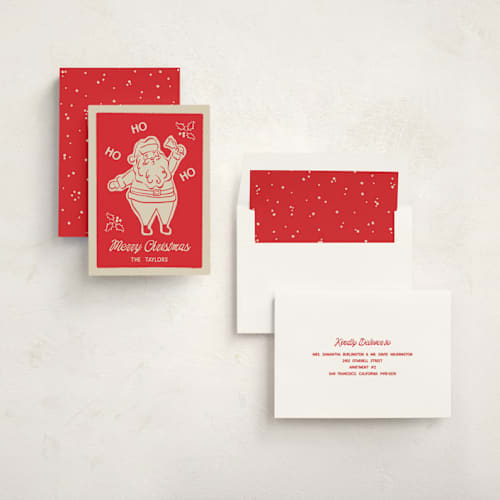 This is a santa non photo holiday cards with standard by Angela Garrick called santa outline printing on signature in standard