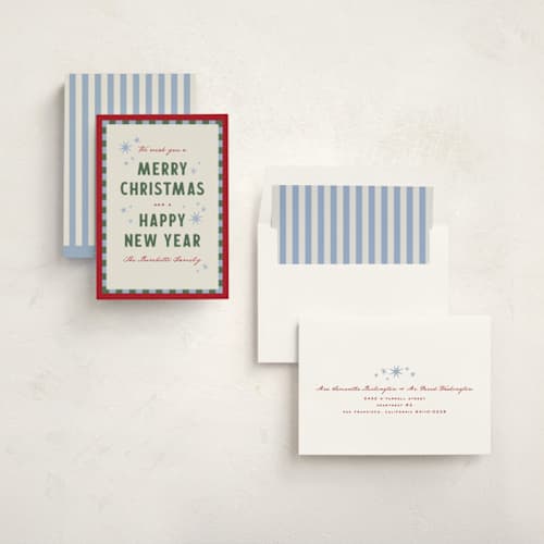 This is a ribbon non photo holiday cards with standard by Wildfield Paper Co called olympus printing on signature in standard