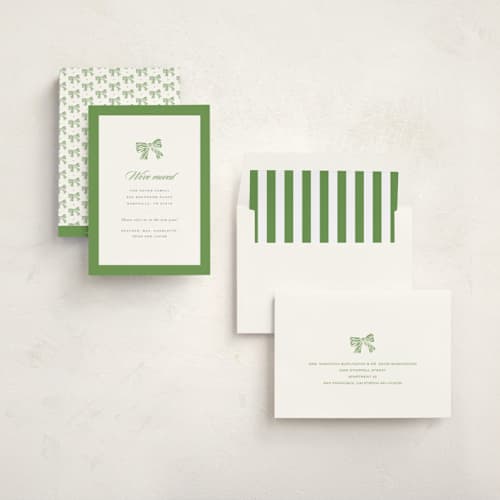 This is a sage non photo holiday cards with standard by Sara Hicks Malone called holiday bow printing on signature in standard