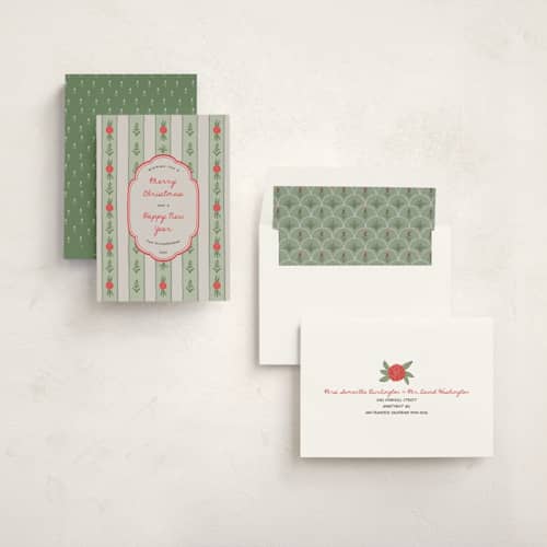 This is a candied apple non photo holiday cards with standard by Kareliz Studio called carnationspattern printing on signature in standard