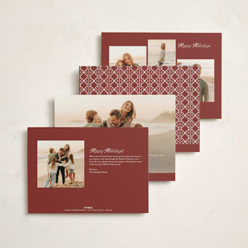 This is a poinsettia non photo holiday cards with standard by Kelly Watkins called coziest christmas printing on signature in standard