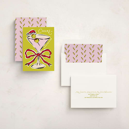 This is a chartreuse non photo holiday cards with standard by Claudia Orengo called tini printing on signature in standard