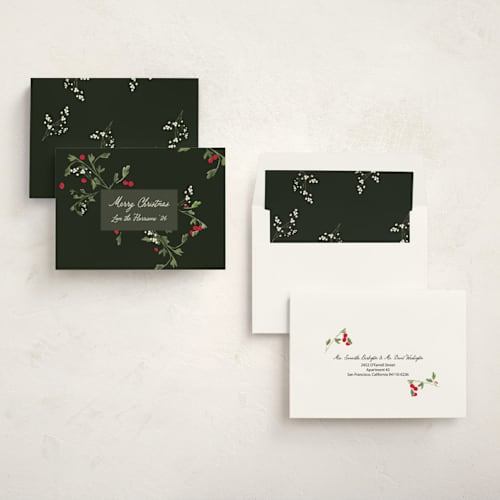This is a evergreen non photo holiday cards with standard by Michelle Harrick called green branches printing on signature in standard