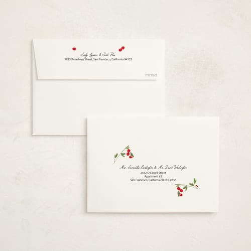 This is a evergreen non photo holiday cards with standard by Michelle Harrick called green branches printing on signature in standard