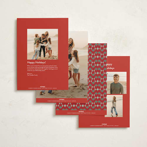 This is a cranberry non photo holiday cards with standard by frau brandt called quilted stars printing on signature in standard