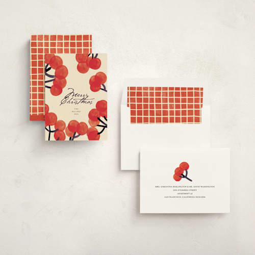 This is a lingonberry non photo holiday cards with standard by Sumak Studio called berries printing on signature in standard