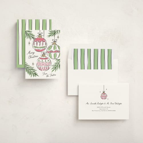 This is a gumdrop non photo holiday cards with standard by Erin German called bright ornaments printing on signature in standard