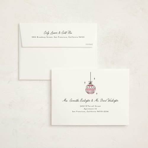 This is a gumdrop non photo holiday cards with standard by Erin German called bright ornaments printing on signature in standard