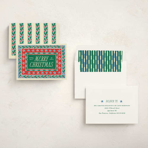 This is a pine non photo holiday cards with standard by Pati Cascino called hollis printing on signature in standard