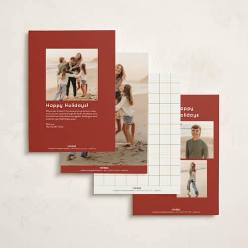 This is a stocking non photo holiday cards with standard by Sumak Studio called colorful check printing on signature in standard