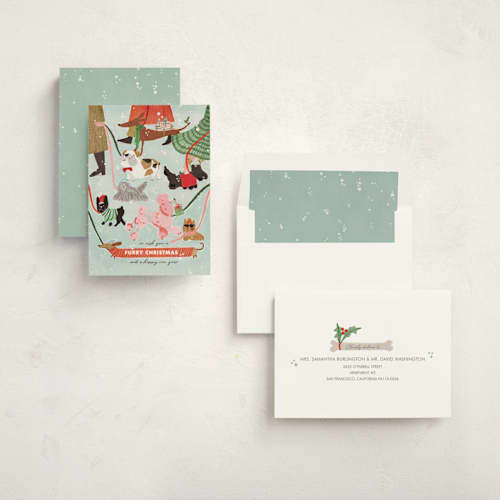 This is a winter non photo holiday cards with standard by menci zaga called furry christmas printing on signature in standard