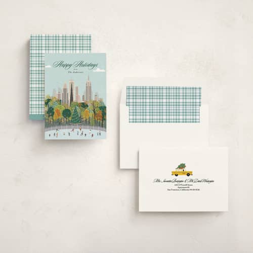 This is a mint non photo holiday cards with standard by Sherley Ferreira called new york for the holidays printing on signature in standard