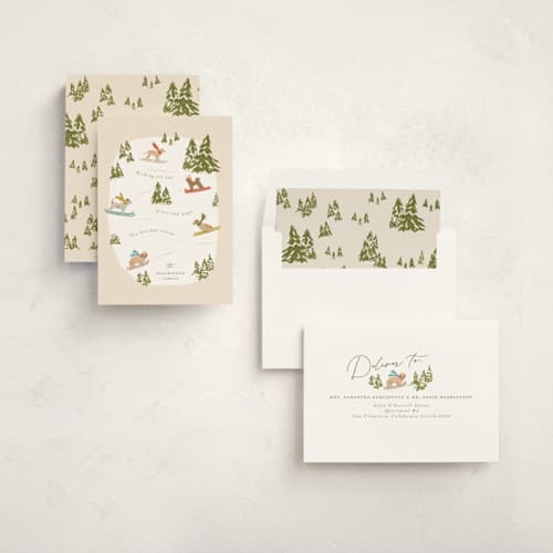 This is a almond non photo holiday cards with standard by Vera Lim called snow dogs printing on signature in standard