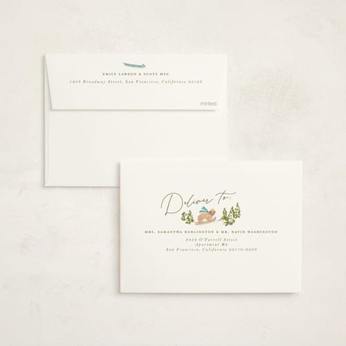 This is a almond non photo holiday cards with standard by Vera Lim called snow dogs printing on signature in standard