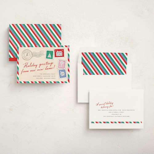 This is a ornament non photo holiday cards with standard by Pixel and Hank called new holiday home printing on signature in standard