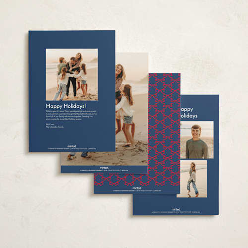 This is a navy non photo holiday cards with standard by Sherley Ferreira called new home for the holidays! printing on signature in standard