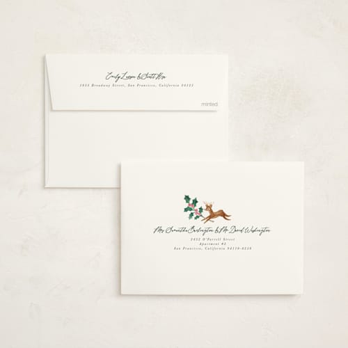 This is a forest non photo holiday cards with standard by Vivian Yiwing called woodland wreath printing on signature in standard