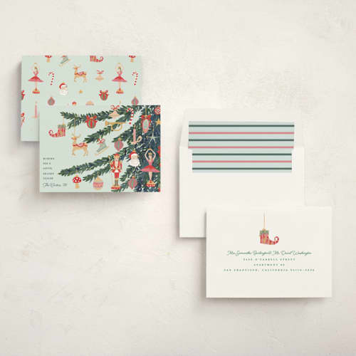 This is a fir non photo holiday cards with standard by Teju Reval called fun ornaments printing on signature in standard