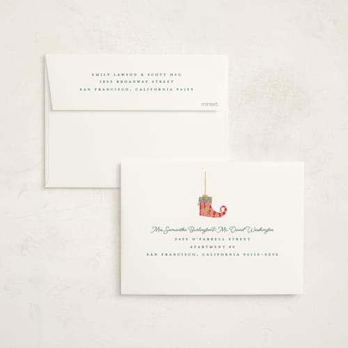 This is a fir non photo holiday cards with standard by Teju Reval called fun ornaments printing on signature in standard