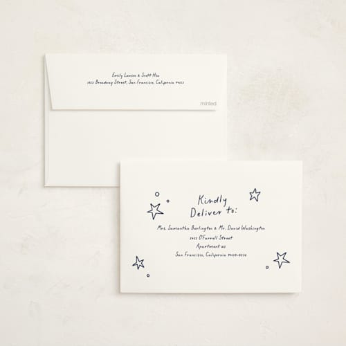 This is a frosting non photo holiday cards with standard by Pixel and Hank called new year stars printing on signature in standard
