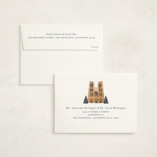 This is a midnight non photo holiday cards with standard by Jamie Alexander called notre dame printing on signature in standard