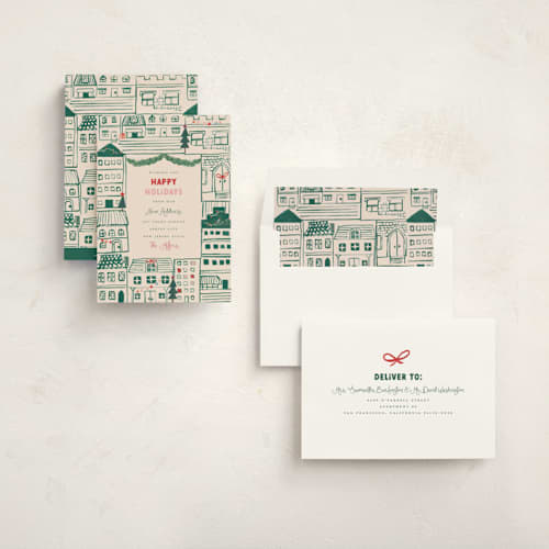 This is a elf shoes non photo holiday cards with standard by Teju Reval called festive home printing on signature in standard