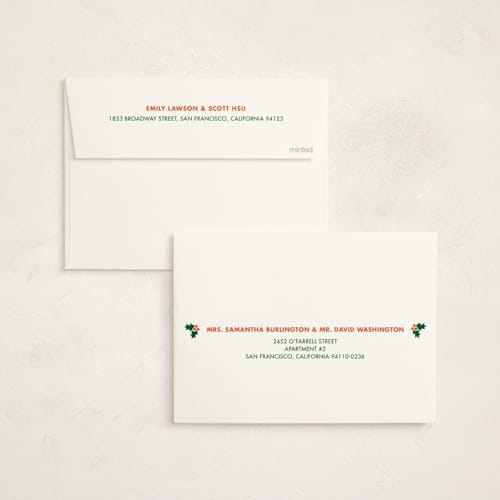 This is a cider non photo holiday cards with standard by THE SOCIAL TYPE WHOLESALE called gingerbread dog house printing on signature in standard