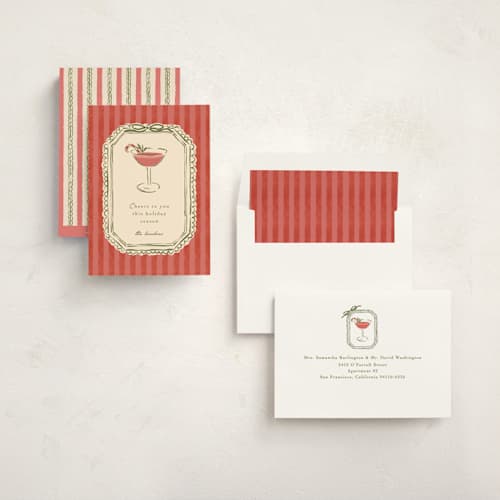 This is a candy cane non photo holiday cards with standard by Susan Zinader called cheers to you printing on signature in standard
