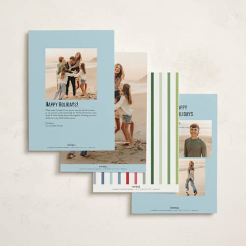 This is a snow non photo holiday cards with standard by Pixel and Hank called holiday three printing on signature in standard