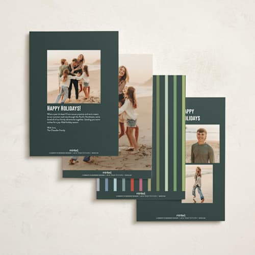 This is a fern non photo holiday cards with standard by Pixel and Hank called holiday three printing on signature in standard