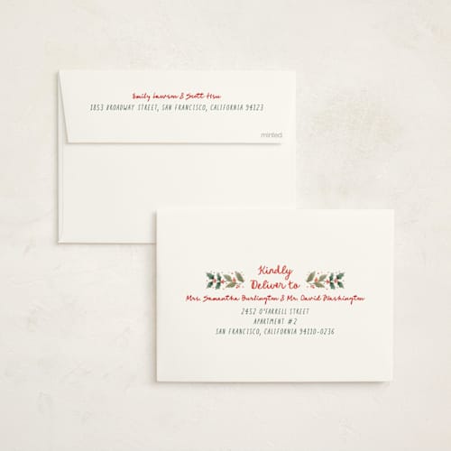 This is a cherry non photo holiday cards with standard by Elly called festive stripes printing on signature in standard
