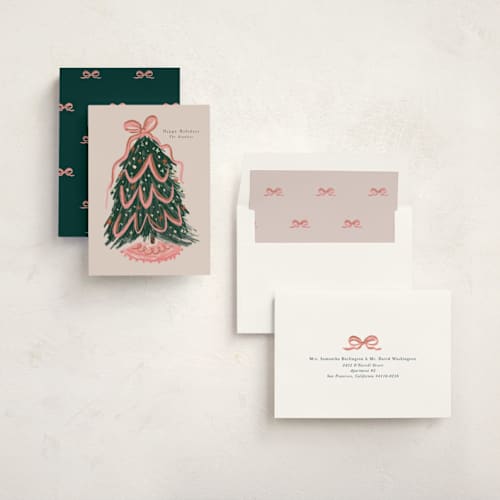 This is a winter rose non photo holiday cards with standard by Lori Wemple called merry christmas tree printing on signature in standard