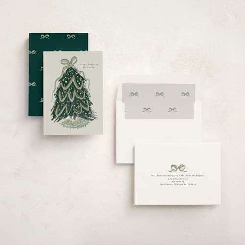 This is a sage non photo holiday cards with standard by Lori Wemple called merry christmas tree printing on signature in standard